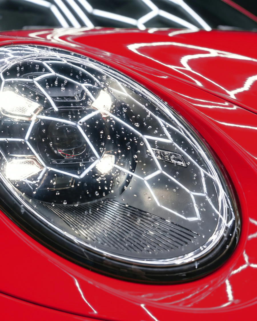 Headlight with water droplets