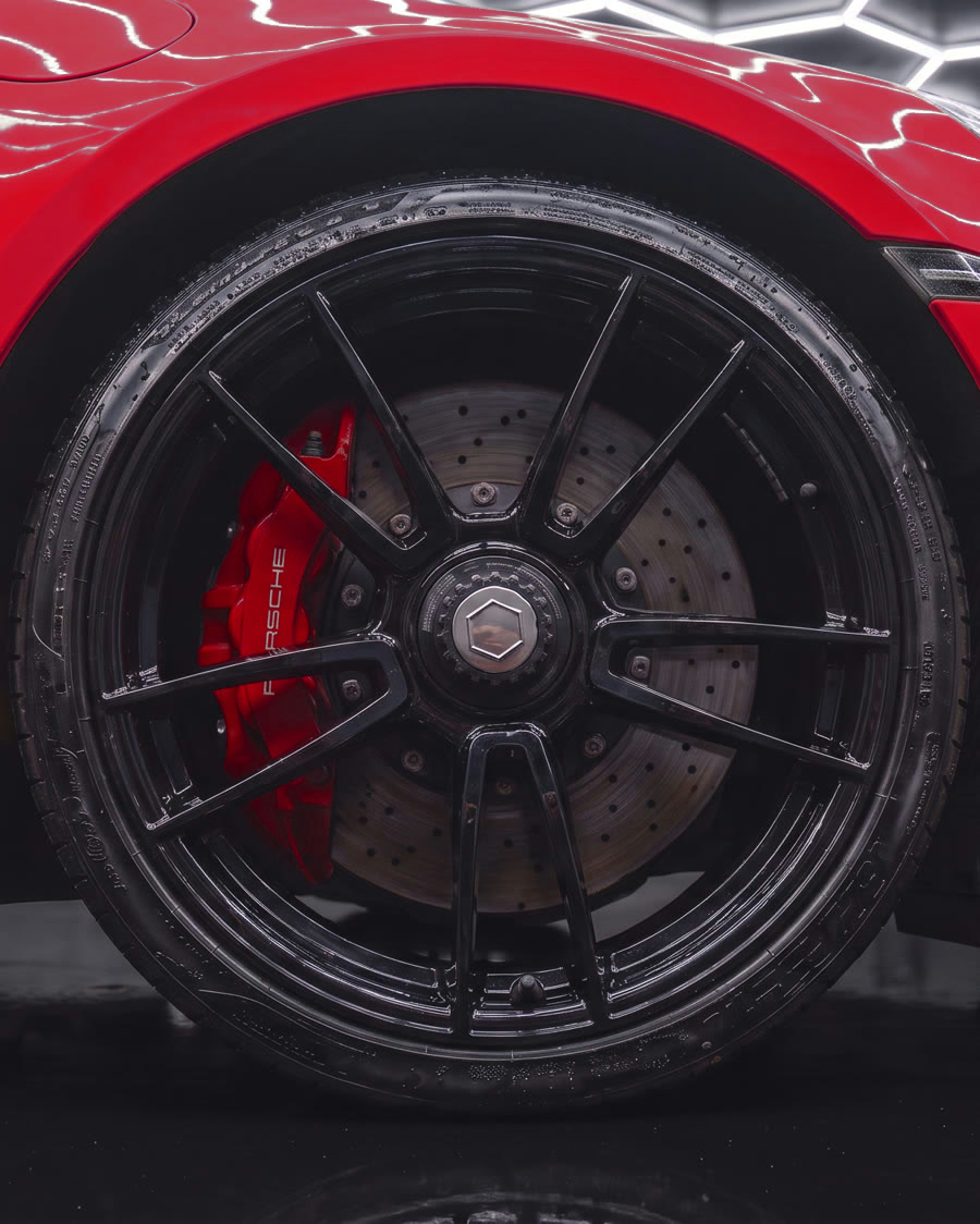 Clean wheel and red brake caliper